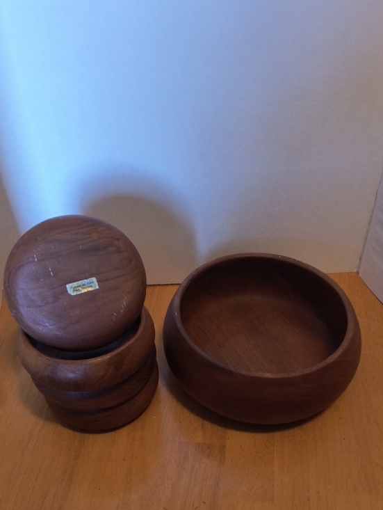 Other - Hand Carved Teak Set of Rustic Wooden Salad Bowls - Thailand B3